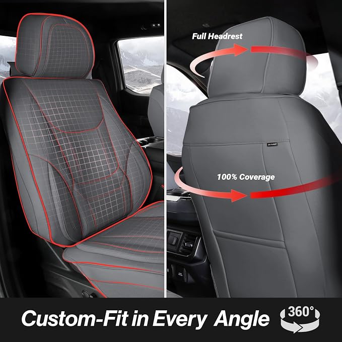 Coverland Custom Truck Car Seat Covers Front Seats for [2019-2026 RAM 2500, 3500 Crew Cab Front Bucket Seats Rear Whole Bench Seat] - Protector Water Resistant Leather Seat Cushion [Front-Dark Gray]