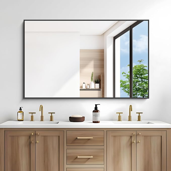 Black Bathroom Mirror for Wall, 55x36 Inch Rectangle Mirrors