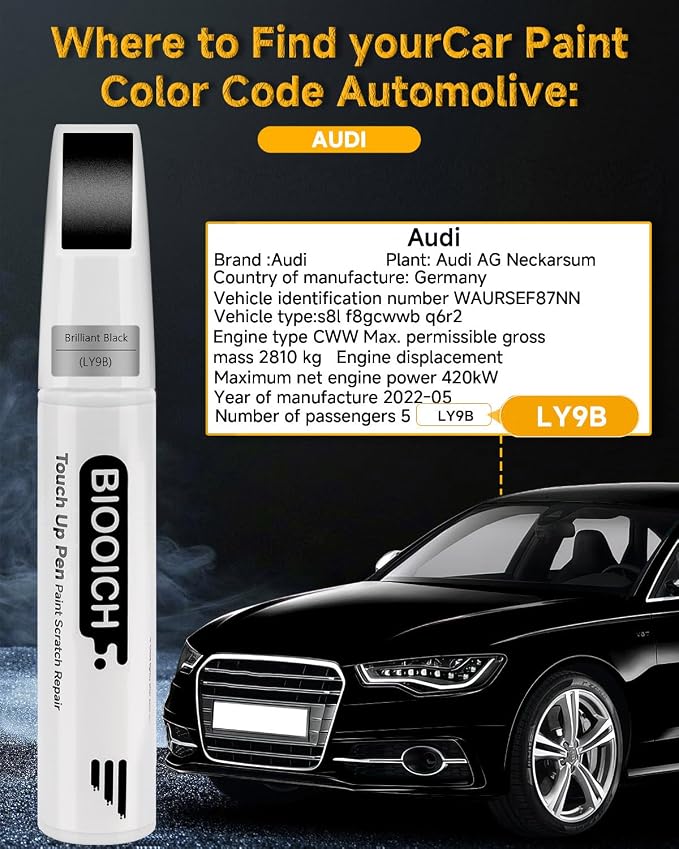 Touch Up Paint Pen Exact Color Match Car Chip and Scratch Repair (for Audi, Brilliant Black(A2/LY9B))