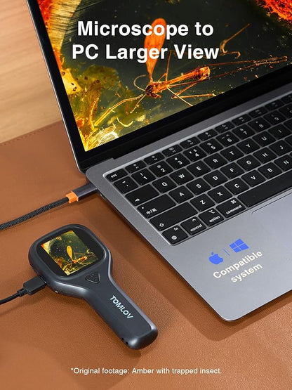 TOMLOV P10 Evo Handheld Close-Up Microscope: 20X Digital Coin Microscope for Adults Kids, LED Lighted Magnifier with 2" IPS Screen, Battery, Jewelers Loupe Compatible with Windows/macOS, Black