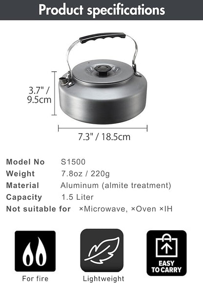 CAMPINGMOON Camping Kettle 1.5L Portable Ultra-Light Coffee Tea Pot S1500
