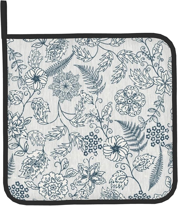 Blue Floral Oven Mitts Set – Vintage Pot Holders Kitchen Gloves