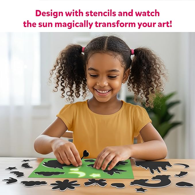 Skillmatics Sun Paper Art Kit - STEM Craft Kit for Kids with Decorative Paper, Stencils & Markers, Unicorn & Princess Designs, Mess-Free Indoor Fun, Gifts for Girls Ages 4, 5, 6, 7, 8, 9, 10, 11, 12