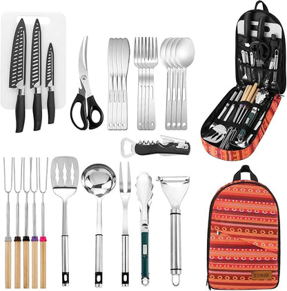 Camping Cookware Storage Bag - Camping Cooking Utensils Set Bag Camping Tool Portable Storage Bag Suitable for Knife, Fork, Spoon, Chopping Board, Chef's Knife,Kitchenware Storage