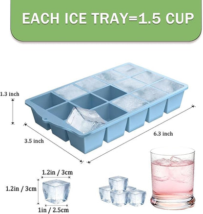 Ice Cube Trays for Freezer, 3 Pack Easy Release Slicone Ice Cube Tray