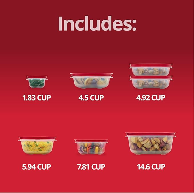 Rubbermaid EasyStore Square and Round Containers, 14-Piece Set, Food Storage Containers, Food Storage Containers with Lids