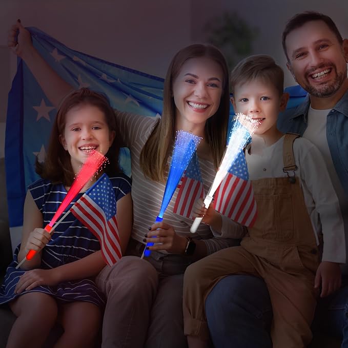 12 Pack Blue Glow Fiber Optic Wands Bulk Light Up Wand Glow Sticks with 3 Light Modes for Easter 4th of July Christmas Party Favors