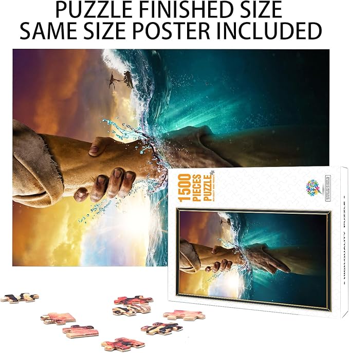 Challenging high Difficulty Jesus 1500 Pieces,give me Your Hand, Wooden Adult Jigsaw Puzzle, Family Entertainment, Relaxation, Decoration and Gift Giving. Jigsaw Size:34.3X22.4 inches