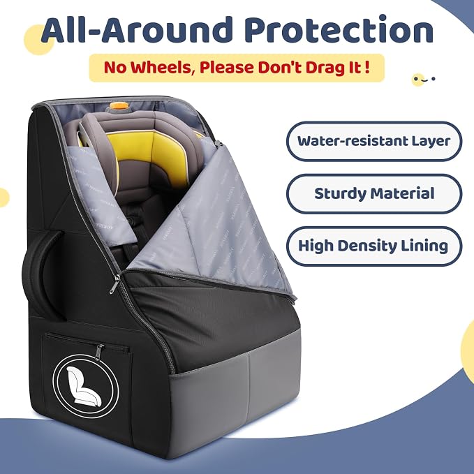 YOREPEK Padded Car Seat Travel Bag for Airplane Travel Compatible with Chicco, Britax, Nuna Rava, Sturdy Car Seat Backpack for Airport with Wear-Resistant Bottom, Large Carseat Cover for Baby Travel