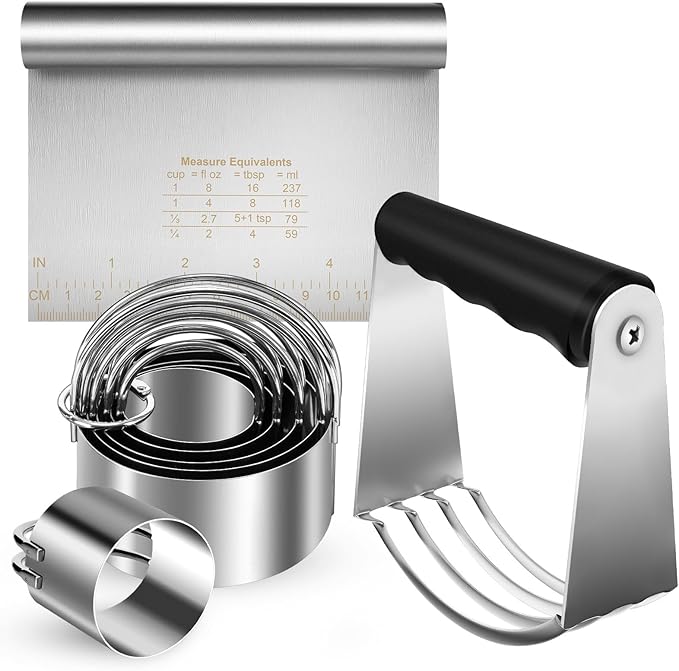 Stainless Steel Biscuit Cutter Set, Pastry Scraper and Dough Blender, Sturdy &