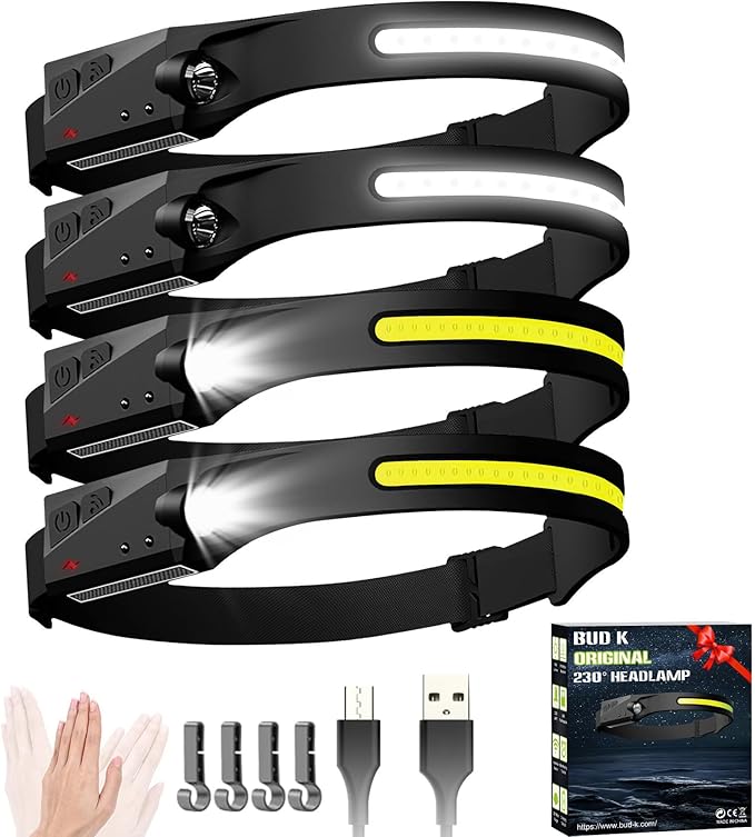 Headlamp Rechargeable 4Pack, 6 Mode Headlamps for Adults 1200Lumens LED Headlamp with Motion Sensor,230°COB Wide Beam Headlight Bright Headlamps Flashlight for Camping Accessories Gear, Hiking,Running