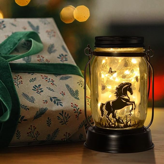 Horse Gifts for Women/Men Horse Lovers Solar Lantern Mom Birthday, Mothers Day, Christmas Gifts, Solar Garden Decoration Outside for Yard, Patio,Backyard,Porch