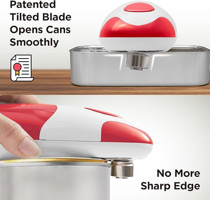 Kitchen Mama Auto Electric Can Opener: Open Your Cans with A Simple Press of Button - Automatic, Hands Free, Smooth Edge, Battery Operated, YES YOU CAN (Red)