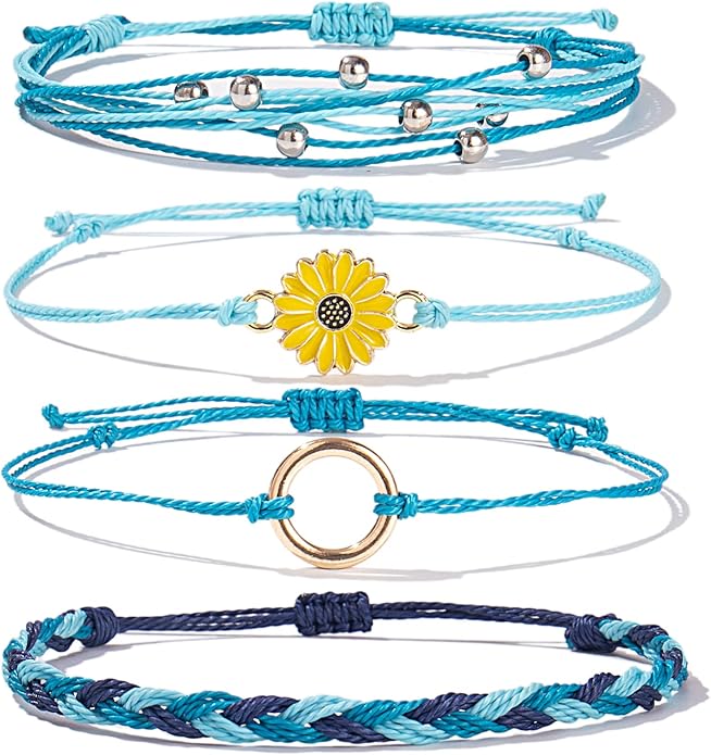 FANCY SHINY Sunflower String Bracelet Boho Braided Rope Wrap Bracelets Cute Summer Beach Surfer Jewelry for Women Christmas Gifts