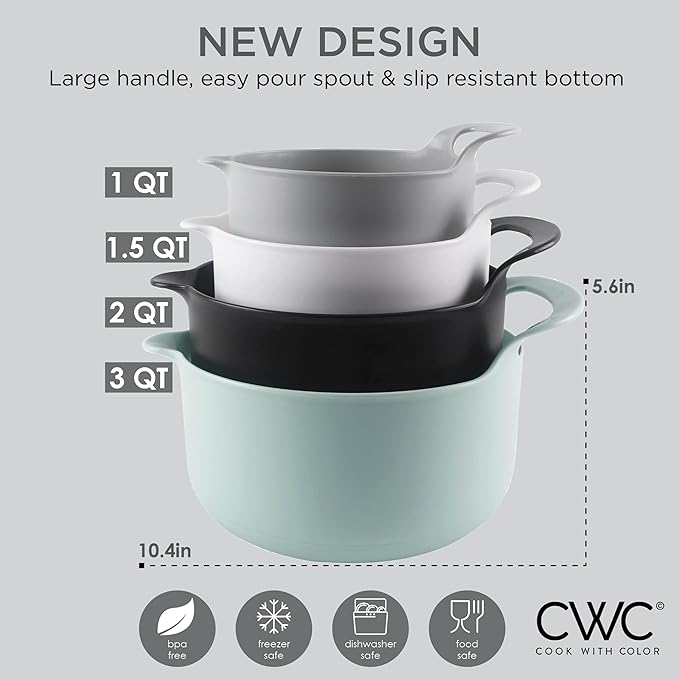 COOK WITH COLOR Nesting Plastic Mixing Bowl Set with Pour Spouts and Handles