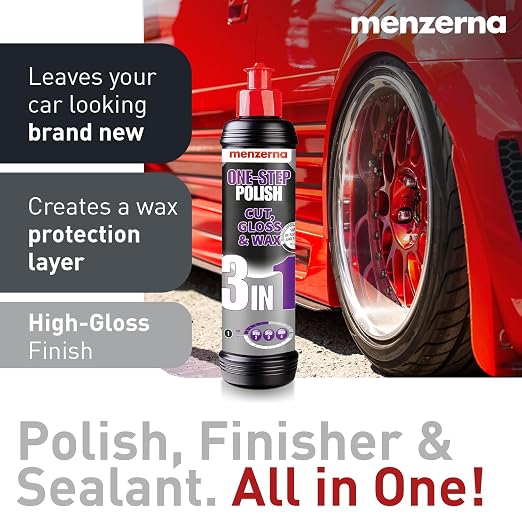menzerna All-in-One polishing Kit I Car polishing Set with Menzerna One-Step Polish 3in1 (16oz) and 6 Inch Polishing Pad I Moderate Scratch Remover, high Gloss and Wax Kit for All Types of Vehicles