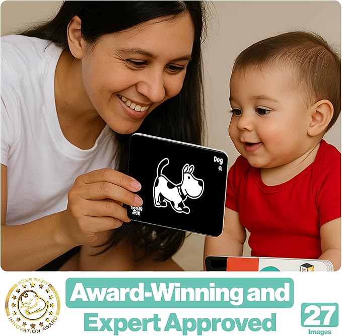Happy Start High Contrast Baby Cards for Newborns - Black & White Cards, Water-Resistant, BPA-Free, Portable Educational Flashcards for Visual Stimulation, Award-Winning, Ages 0+ (English & Chinese)