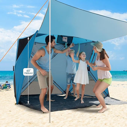 Night Cat Pop-up Beach Tent: 3 4 Persons Beach Shelter with Canopy and Footprint, UPF 50+ UV Protection Backyard Camping Outdoor Canopy Poles Not Included