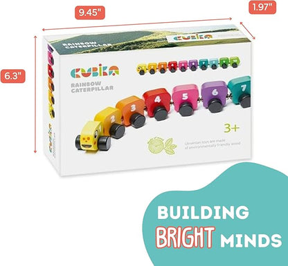 Cubika Wooden Rainbow Caterpillar – Magnetic Sorting Train Toy for Kids Ages 3+– Wooden Learning Toy for Colors, Shapes, and Fine Motor Skills