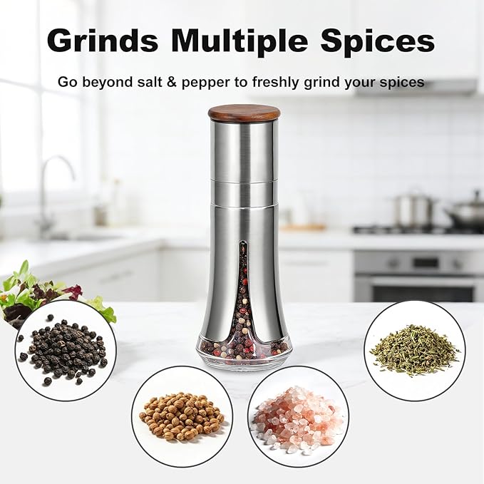 Aelga Pepper Mill - 4oz Stainless Steel Pepper Grinder Manual