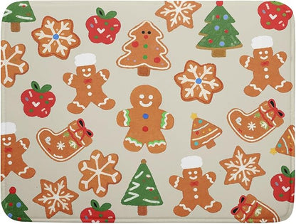 Christmas Dish Drying Mat for Kitchen Counter 18x24 Cute Gingerbread Themed