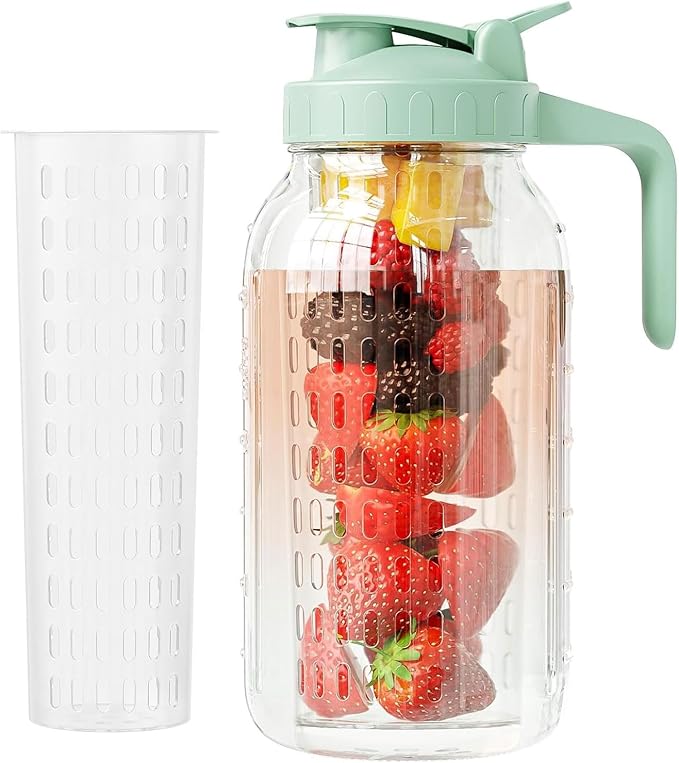 JunVpic Glass Mason Jar Pitcher, 64oz Wide Mouth Jug