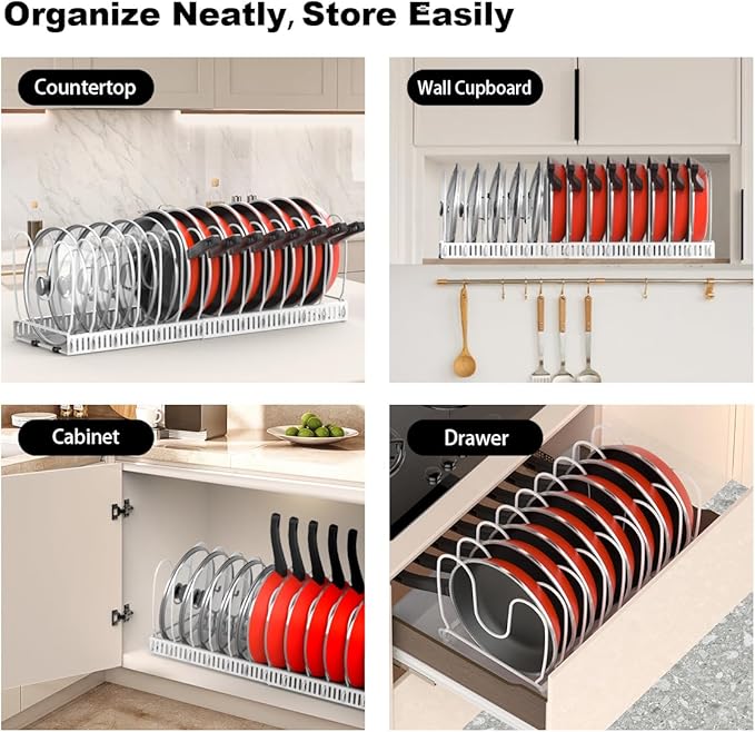 Housolution 2 Pack Pot and Pan Organizer, Pan Lid Holder Storage Rack