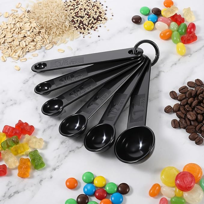 5Pcs Black Measuring Spoons Universal Easy to Read Measuring Cup and Spoon Set