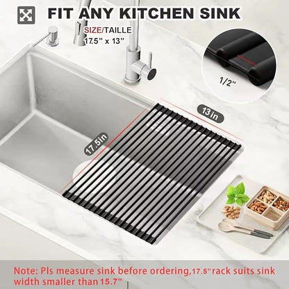 MERRYBOX Roll Up Dish Drying Rack Silicone Wrapped Over The Sink Dish Drying