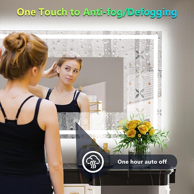 YEELAIT 55x36 Inch RGB LED Bathroom Mirror Front Light and RGB Backlit Lighted
