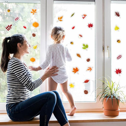 20 PCS Fall Thick Gel Cling Autumn Leaves Window Gel Clings Decals Stickers for Kids, Toddlers and Adults Home Airplane Classroom Nursery Thanksgiving Party Supplies Decorations Removable and Reusable
