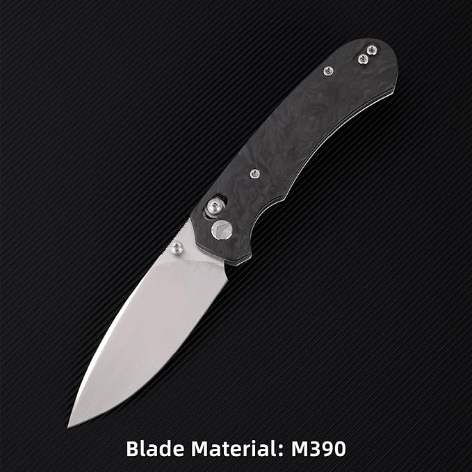 Folding Pocket Knife,3.31” M390 Blade,Erogonomic Titanium Handle,Hunting Survival Knife,EDC Knife for Hunting Camping Survival Outdoor Fishing Hiking（Black&Grey）