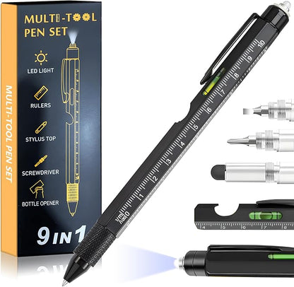 Christmas Gifts Stocking Stuffers for Men,Multitool Pen 9 in 1 Innovative Gift for Men,with LED Light,Ruler, Stylus,Bubble Level,Screwdrivers,Unique Gifts Gadgets for Him,Boyfriend,Husband
