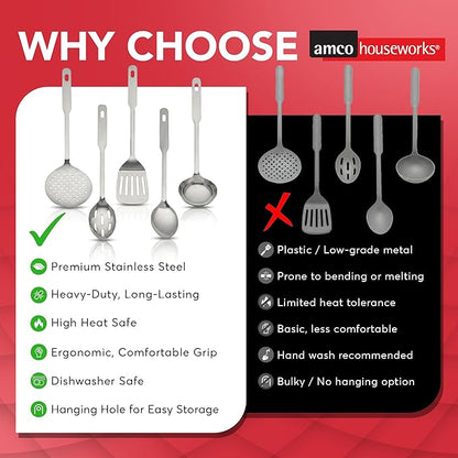 Amco 5 Piece Stainless Steel Cooking Utensil Set