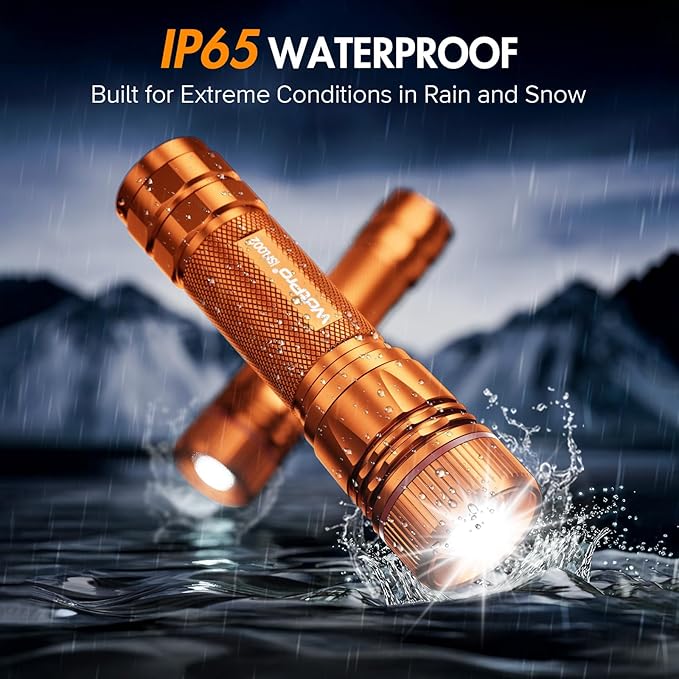 WdtPro Rechargeable Flashlights High Lumens, 1 Pack Super Bright LED Small Tactical EDC Flashlight with 10H Runtime, Portable Flash Light for Camping,Home,Emergency Essentials Orange Battery Included