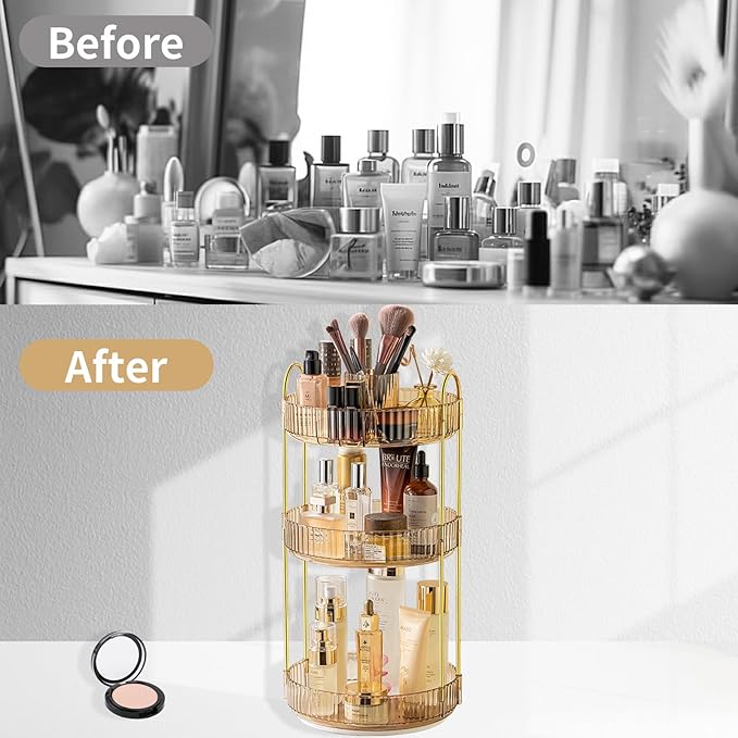 Asayuee 360 Rotating Makeup Organizer, 3 Tier Large Capacity Make Up Organizers