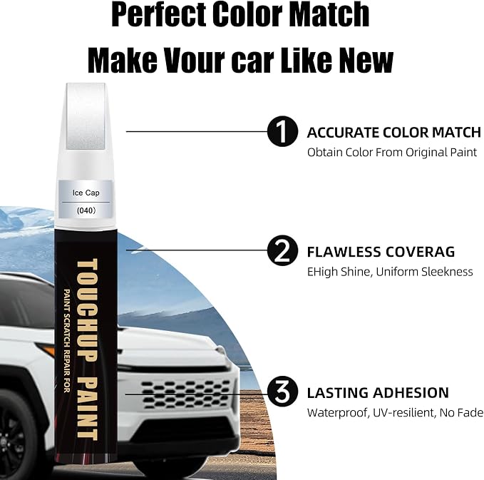 Ice Cap/Super White(040) Car Paint Touch Up Pen Compatible with Toyota, 2-In-1 Color Accurate Touch Up Car Scratch Repair Paint Match Toyota Series Automotive Scratch Remover for Nicks & Chips Repair