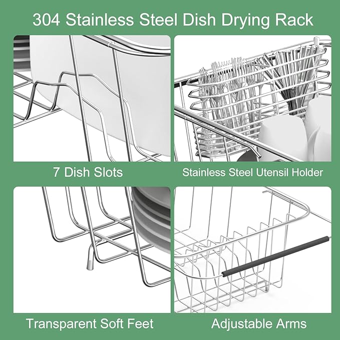 JAQ Over Sink Dish Drying Rack for Small Sink, Compact Expandable 14.25"–22.44"
