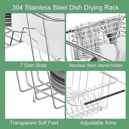 JAQ Over Sink Dish Drying Rack for Small Sink, Compact Expandable 14.25"–22.44"