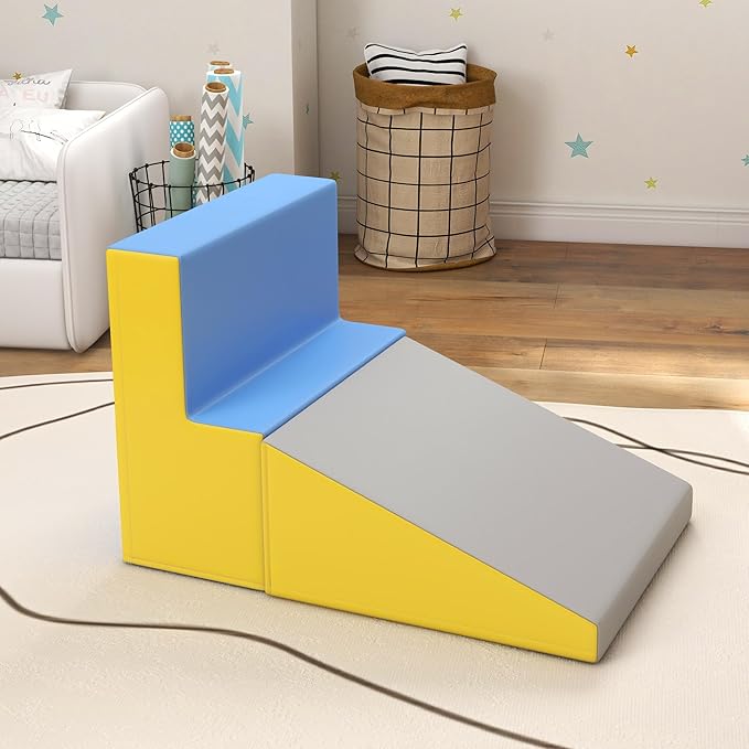 Soozier 2 Piece Climb and Crawl Activity Play Set, Soft Secure Foam Playset for Toddler, Preschooler, Indoor Play, Baby Learning Toys, Contemporary