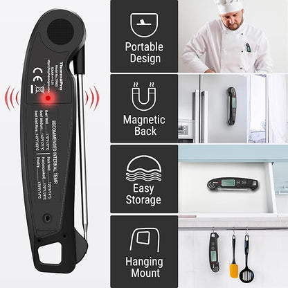 ThermoPro TP605 Instant Read Meat Thermometer Digital for Cooking, Waterproof Food Thermometer with Backlight & Calibration, Digital Probe Cooking Thermometer for Kitchen, Outdoor Grilling and BBQ