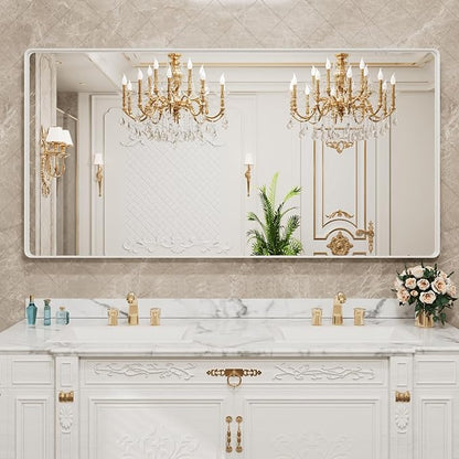 LOAAO 72x40 Inch White Metal Framed Bathroom Mirror