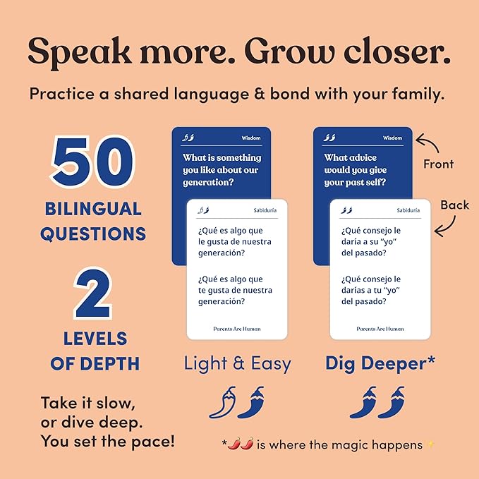 Parents Are Human, Relationship Cards, Get to Know Each Other Better, Parents, Families, Teens & Kids Relationship Building, Light & Deep Questions, 70 Questions & Activity Cards, English + Spanish