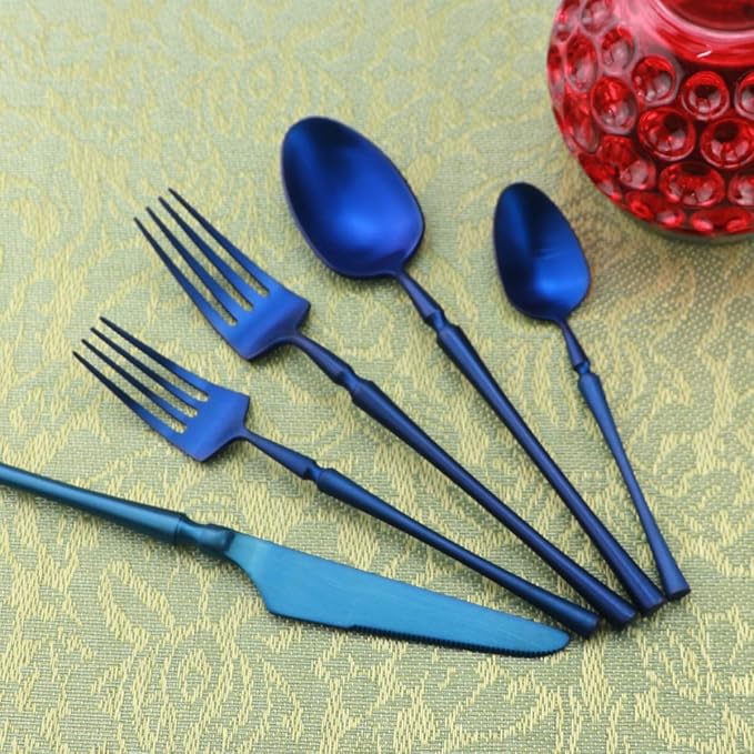 Gugrida Unique & Beautiful Flatware Set - 20 Piece Iridescent Silverware Sets | 18/10 Stainless Steel Reusable Cutlery Set | Blue Utensils Service For 4 with Dessert Fork, Knife, Spoon, Dinner Fork