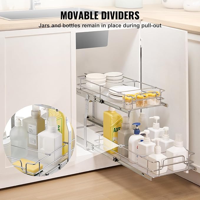 VEVOR Pull Out Cabinet Organizer, Chrome-Plated Steel Roll Out Drawers