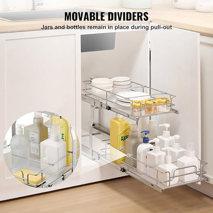 VEVOR Pull Out Cabinet Organizer, Chrome-Plated Steel Roll Out Drawers