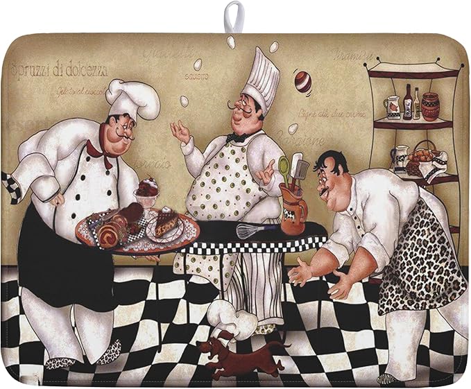 Fat Chef Dish Drying Mat For Kitchen Counter 18x24 Inch Microfiber Absorbent