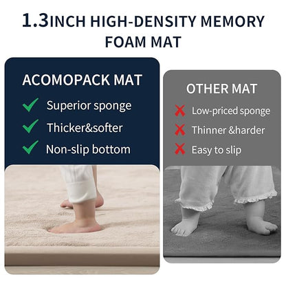 ACOMOPACK Baby Play Mat for Floor 1.3" Thick Memory Foam Play Mat 79"×118" Tummy Time Crawling with Non-Slip Bottom for Living Room,Nursery,Soft Velvet Playpen Mats for Kids,Infants（Beige）