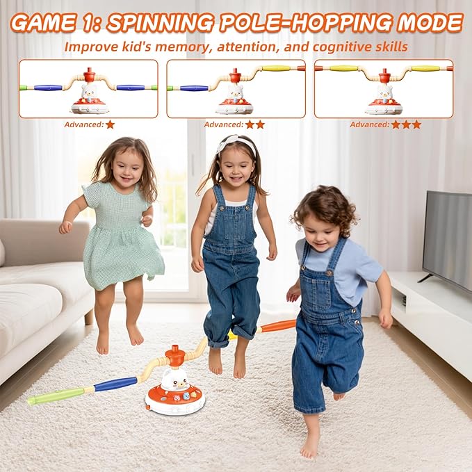 Sports Outdoors Play Set Toys - 5 in 1 Musical Jump Ring Toss Game Stomping Launch Rocket Launcher Basketball Throw for Kids - Indoor Outside Obstacle Avoidance Gifts for Toddlers Ages 4-8 8-13