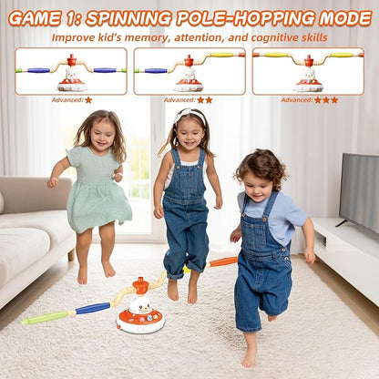 Sports Outdoors Play Set Toys - 5 in 1 Musical Jump Ring Toss Game Stomping Launch Rocket Launcher Basketball Throw for Kids - Indoor Outside Obstacle Avoidance Gifts for Toddlers Ages 4-8 8-13